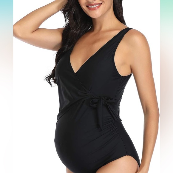 NWT Summer Mae Maternity One Piece Tie Front Bathing Swimsuit, Size Large - Picture 4 of 12